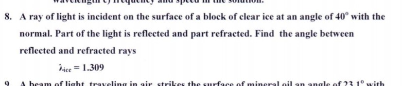 Solved 8. A ray of light is incident on the surface of a | Chegg.com
