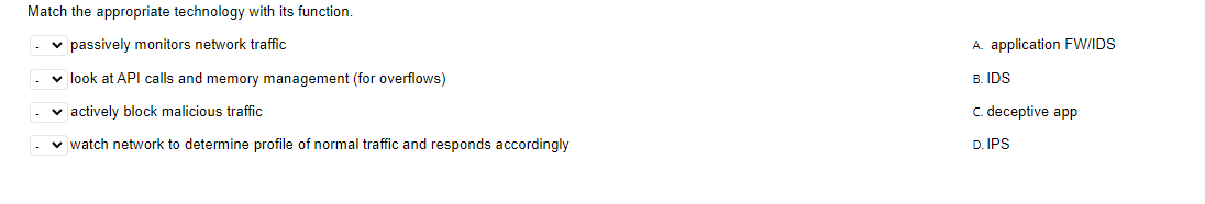 Solved A. application FW/IDS Match the appropriate | Chegg.com