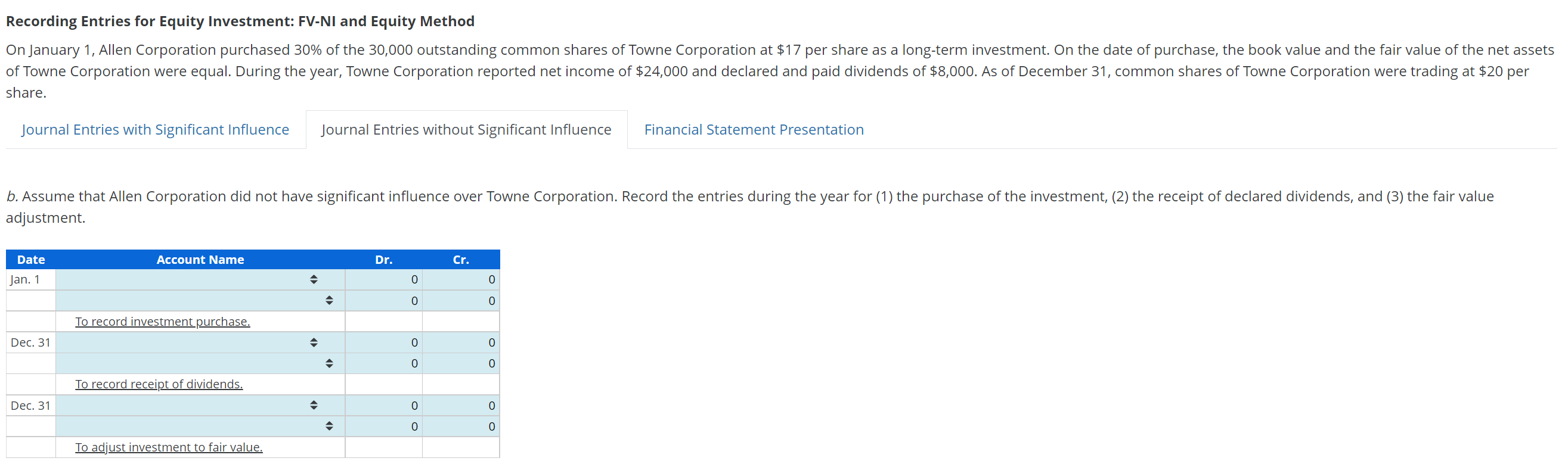 Solved Recording Entries for Equity Investment: FV-NI and | Chegg.com