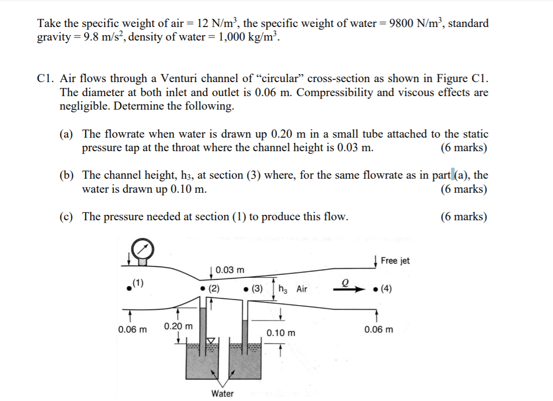 Solved Take The Specific Weight Of Air N M The Chegg Com