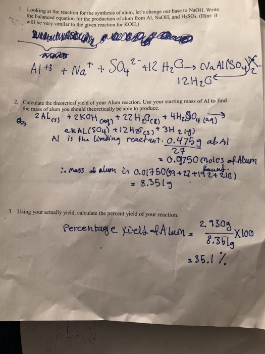 Solved reaction for the synthesis of alum, let's change our