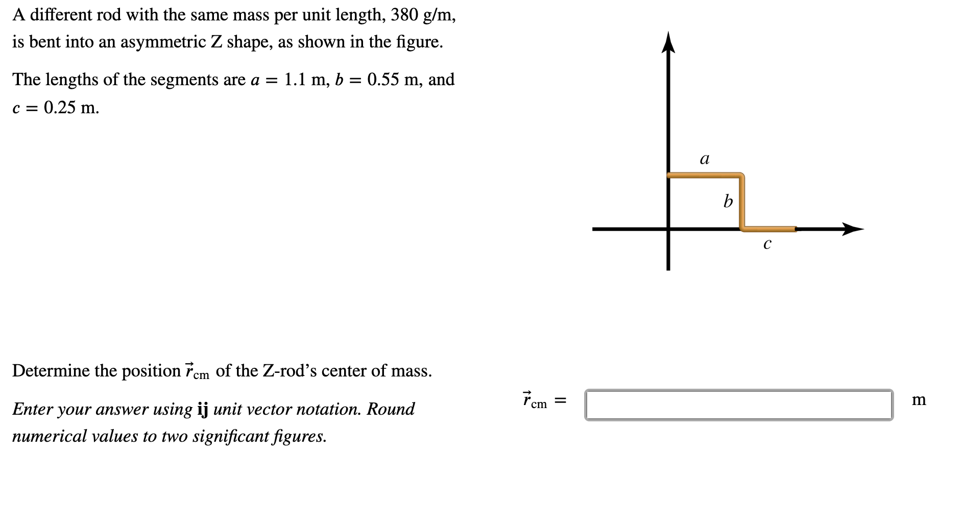 Solved A 1.4 m thin brass rod is bent in half to form a