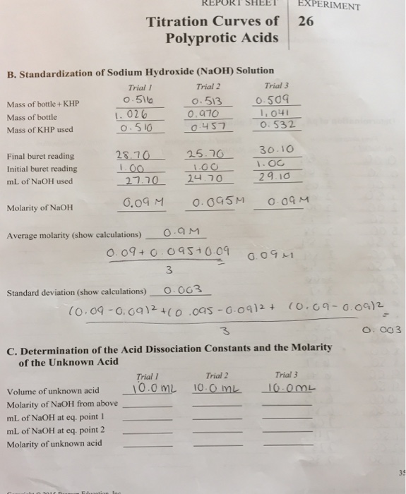 Molarity of NaOH from above mL of NaOH | Chegg.com