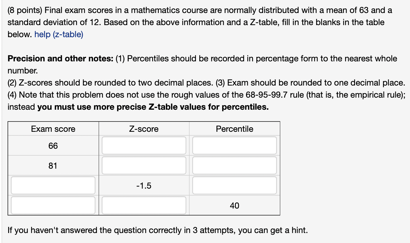 Solved (8 points) Final exam scores in a mathematics course | Chegg.com