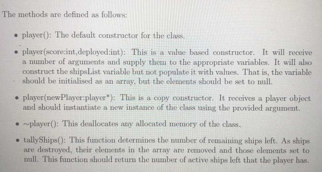 Solved 2.3 Task 2: Player Class The next most important | Chegg.com