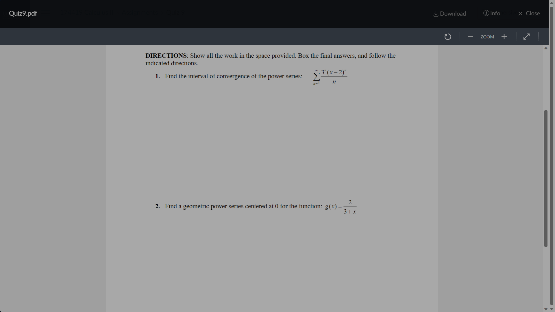 Solved DIRECTIONS: Show all the work in the space provided. | Chegg.com