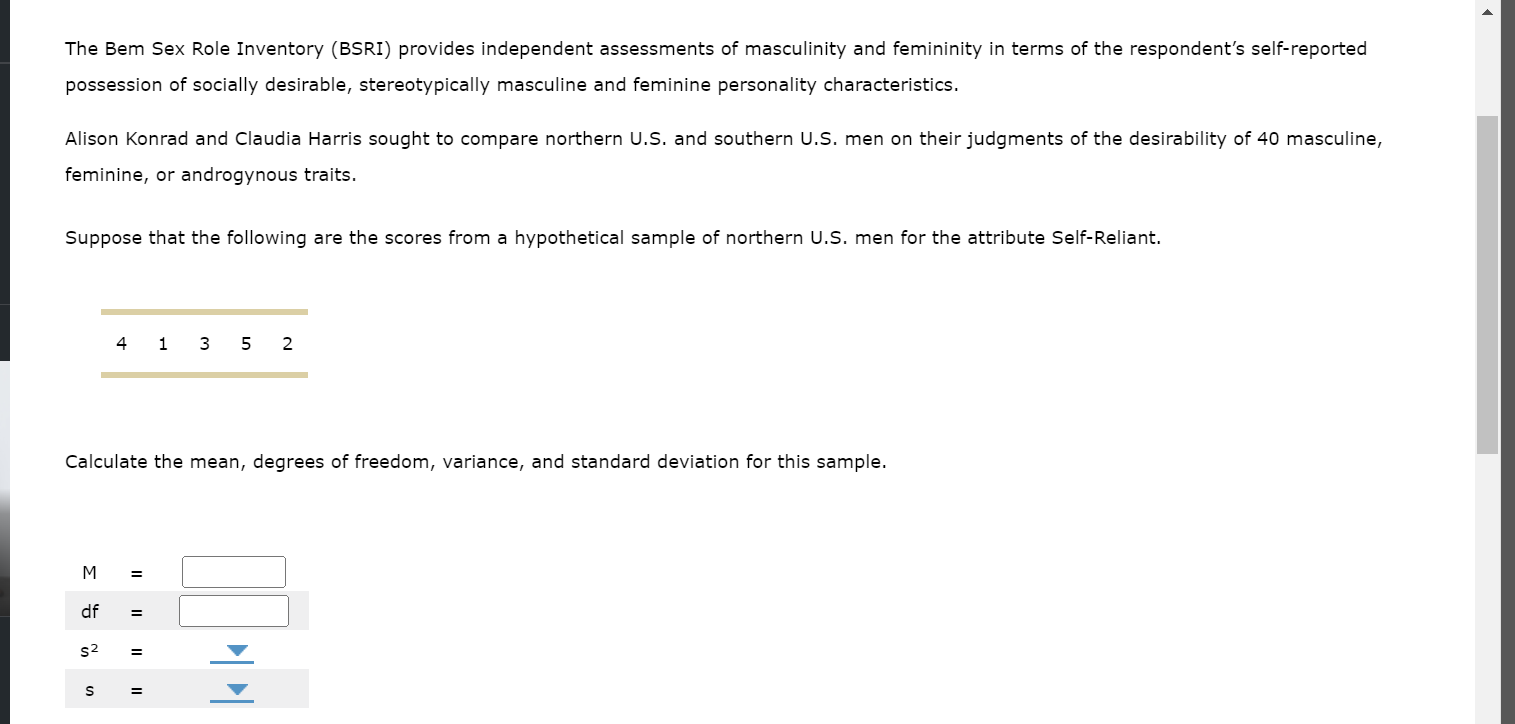 Solved The Bem Sex Role Inventory (BSRI) provides | Chegg.com