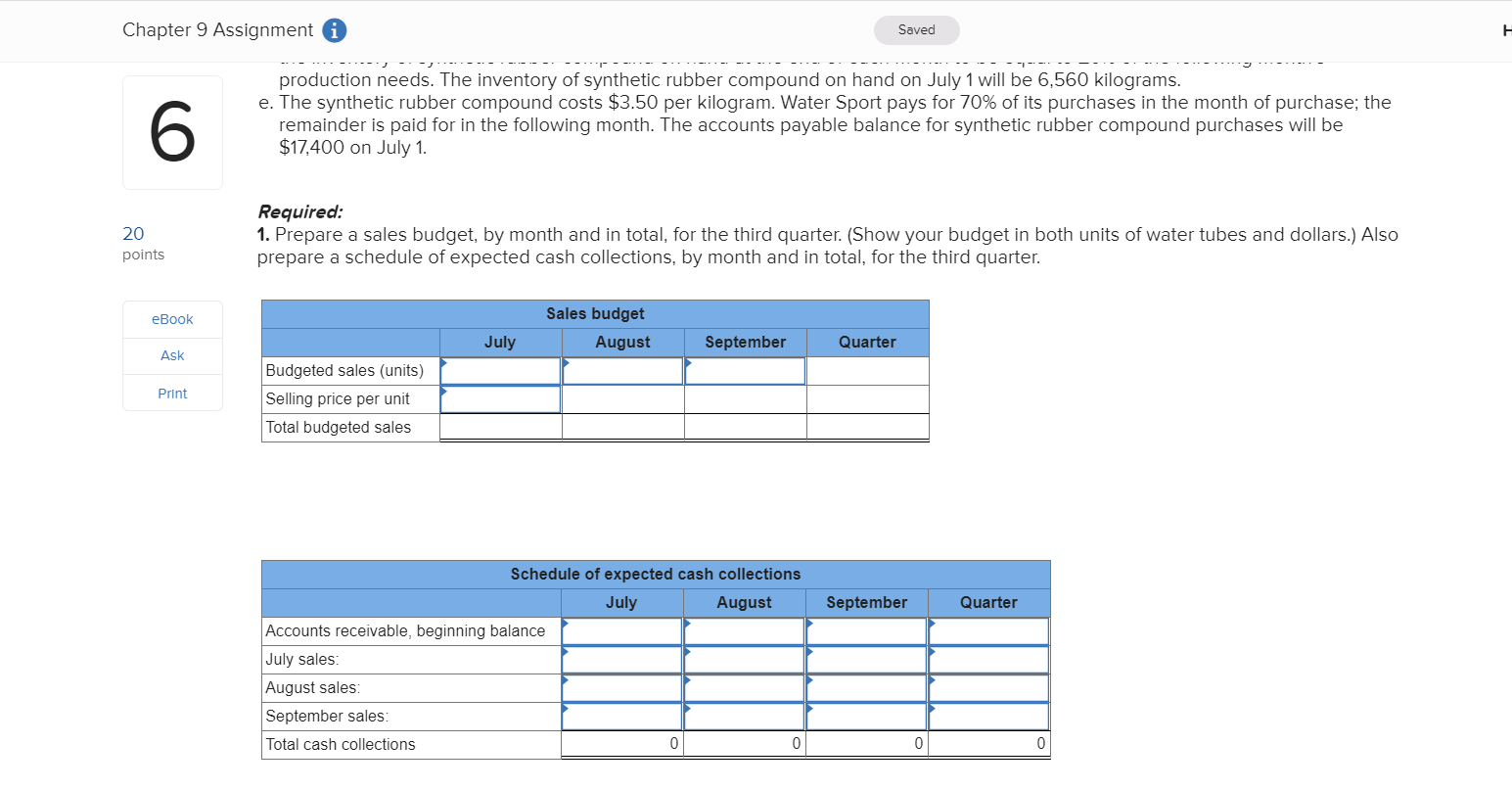 Solved Chapter 9 Assignment A Saved Help sa Problem 9-19 | Chegg.com
