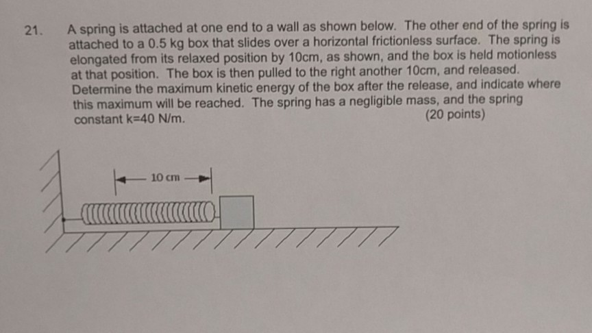 Solved 21. A Spring Is Attached At One End To A Wall As | Chegg.com