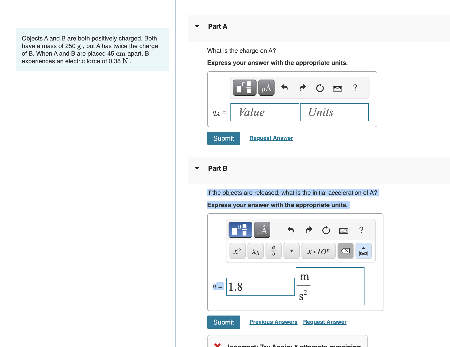 Solved Objects A And B Are Both Positively Charged. Both | Chegg.com