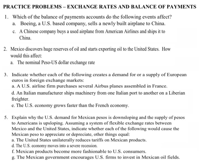 Solved PRACTICE PROBLEMS - EXCHANGE RATES AND BALANCE OF | Chegg.com