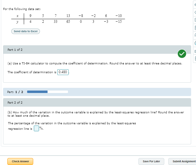 Solved For The Following Data Set: 9 5 Y 4 2 7 13 -8 -2 6 | Chegg.com