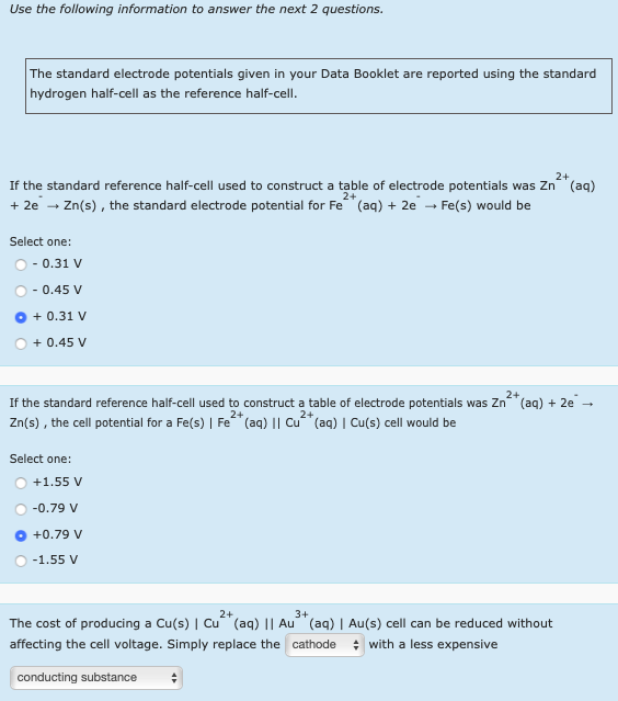 Solved Table of Selected Standard Electrode Potentials