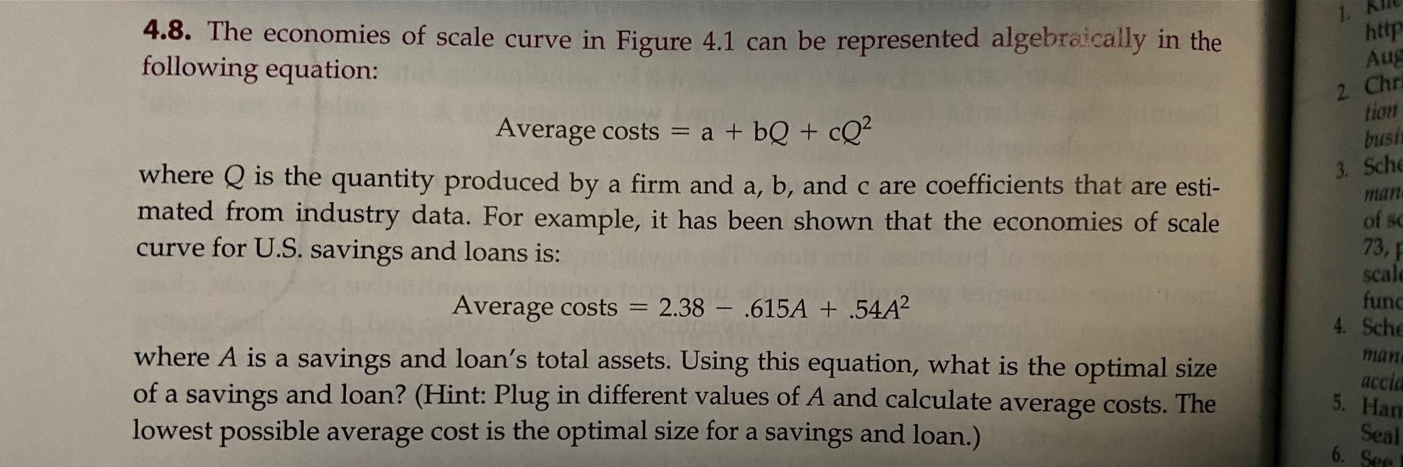 Solved 1 4.8. The Economies Of Scale Curve In Figure 4.1 Can | Chegg.com