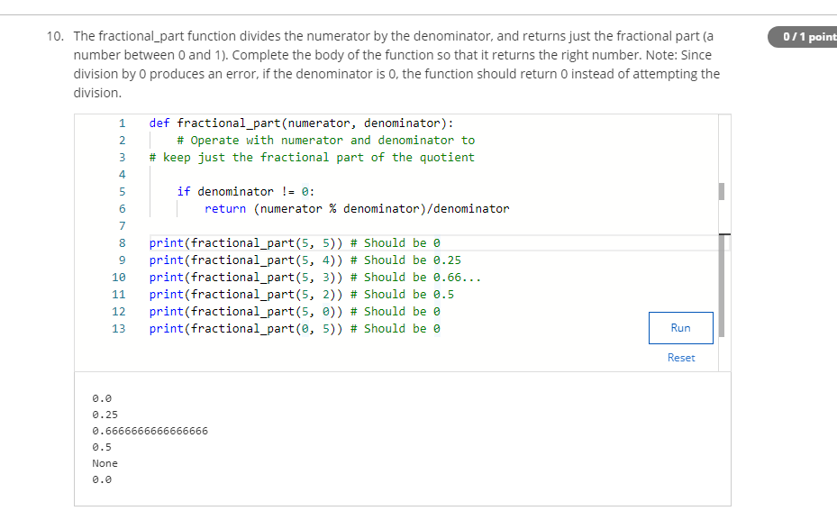 Solved 071 point 10 the fractional part function divides chegg