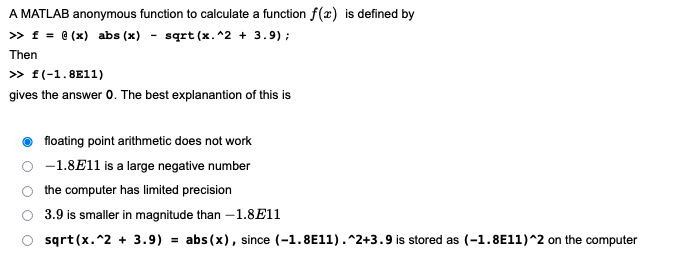 Solved A Matlab Anonymous Function To Calculate A Function