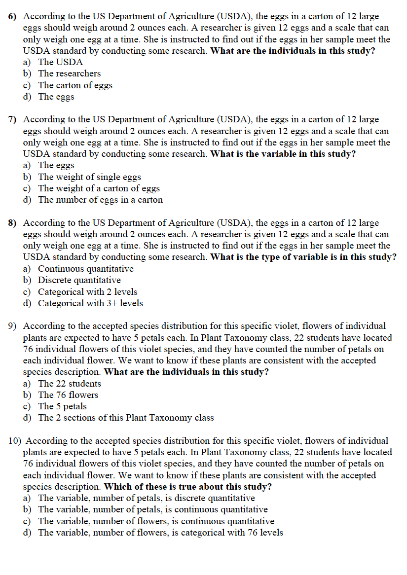 Solved 6) According to the US Department of Agriculture | Chegg.com