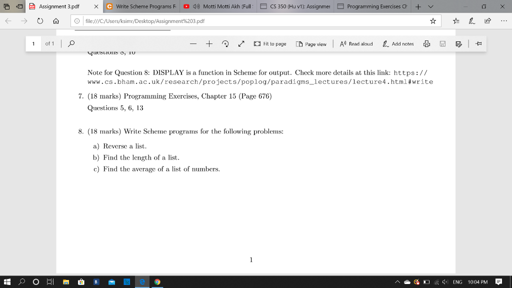 Solved A Assignment 3.pdf X C Write Scheme Programs F (Motti | Chegg.com