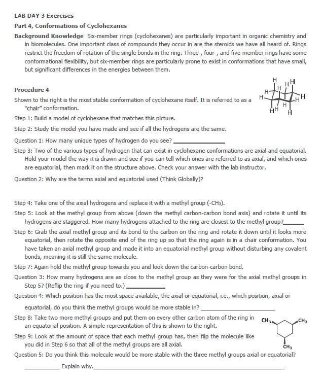 Solved LAB DAY 3 Exercises Part 4, Conformations of | Chegg.com