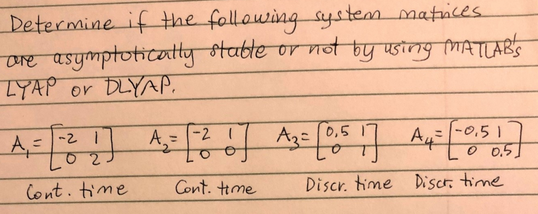 Solved Determine if the following system matrices are | Chegg.com