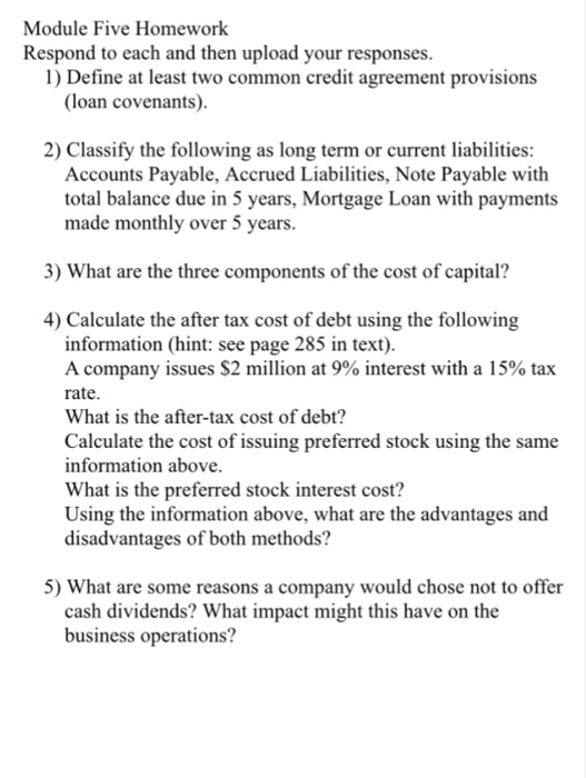 Solved Module Five Homework Respond To Each And Then Upload | Chegg.com