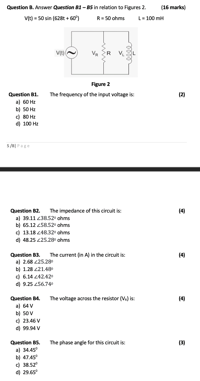 Solved Question B. Answer Question B1 - B5 In Relation To | Chegg.com