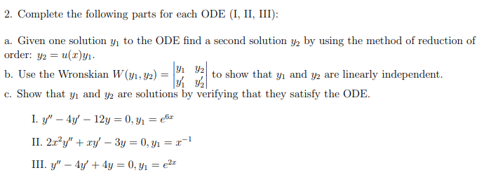 Solved 2. Complete the following parts for each ODE (I, II, | Chegg.com