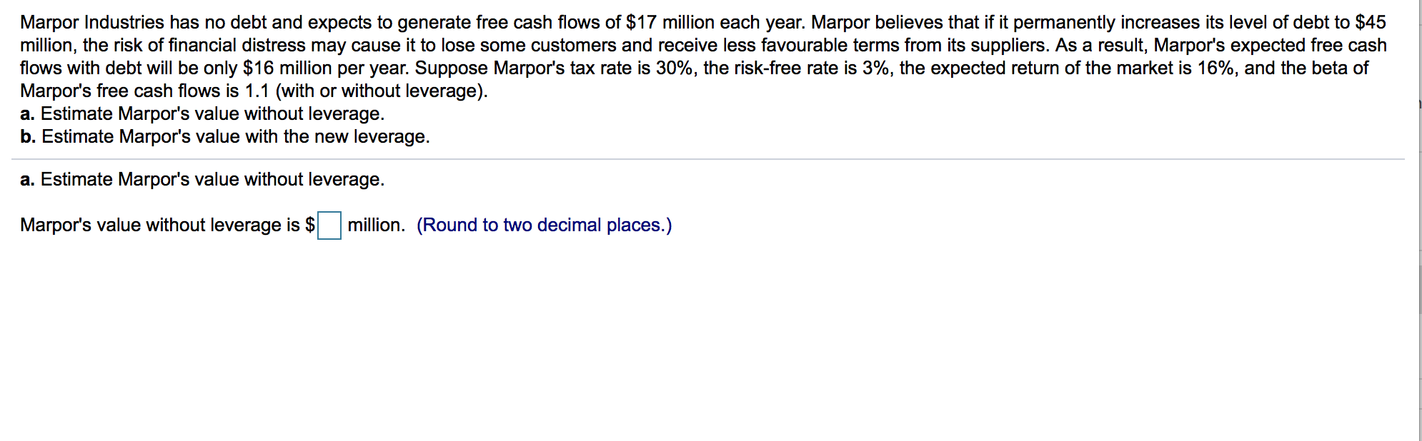 Solved Marpor Industries has no debt and expects to generate | Chegg.com