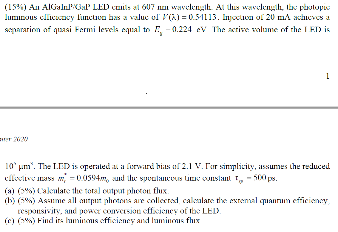 (15%) An AlGaInP/GaP LED emits at 607 nm wavelength. | Chegg.com