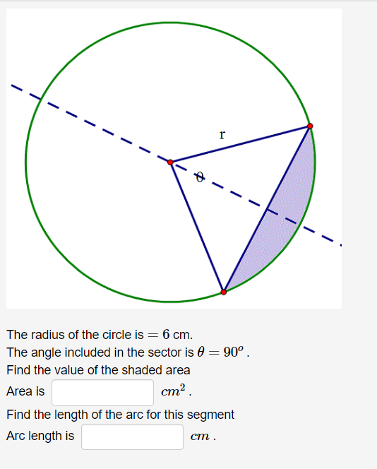 Solved The radius of the circle is =6 cm. The angle included | Chegg.com