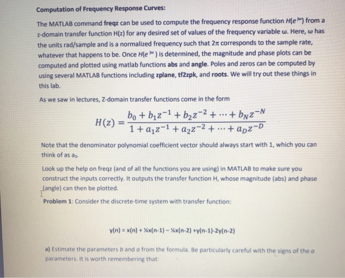 Solved Computation of Frequency Response Curves: The MATLAB | Chegg.com