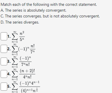 Solved Match each of the following with the correct | Chegg.com