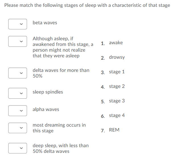 Solved Please match the following stages of sleep with a | Chegg.com