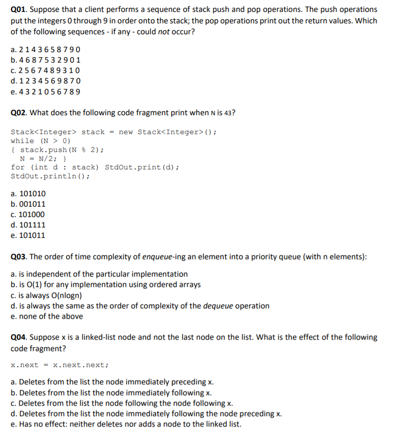 Solved Q01. Suppose that a client performs a sequence of | Chegg.com