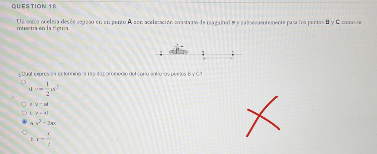 Un carro acelera desde reposo en un punto \( \mathbf{A} \) con aceleración constante de magnitud a y subsecuentemente pasa lo