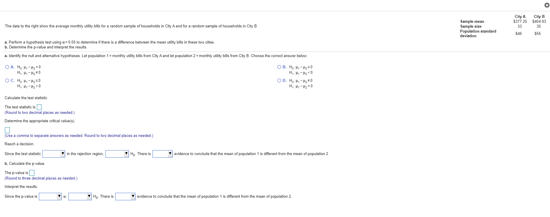 Solved City A 377 25 The Data To The Right Show The Average Chegg