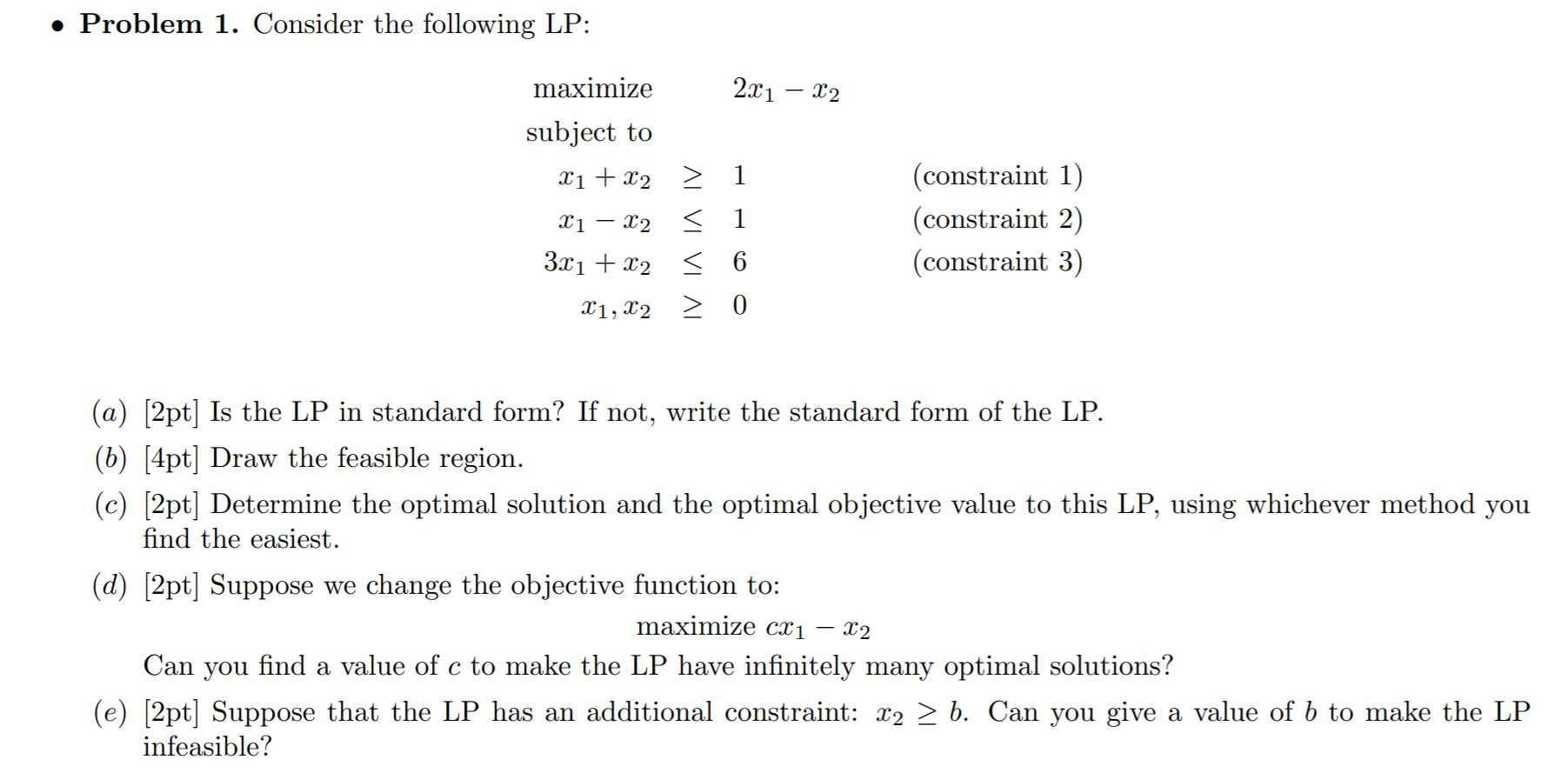 Solved • Problem 1. Consider the following LP: maximize 2x1 | Chegg.com