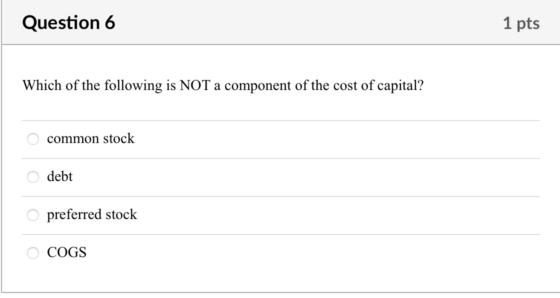 Solved Question 6 1 pts Which of the following is NOT a | Chegg.com
