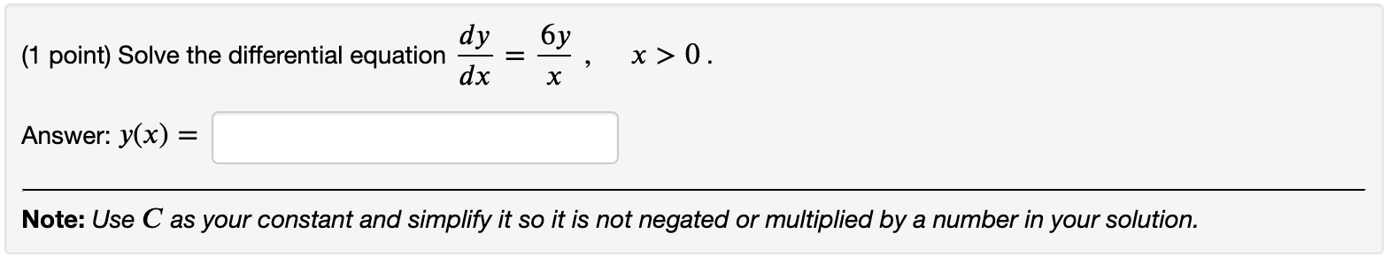 Solved бу (1 point) Solve the differential equation dy dx = | Chegg.com
