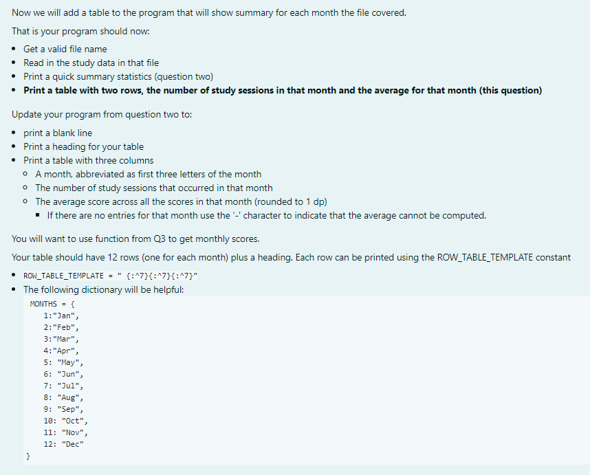 Solved Now we will add a table to the program that will show | Chegg.com