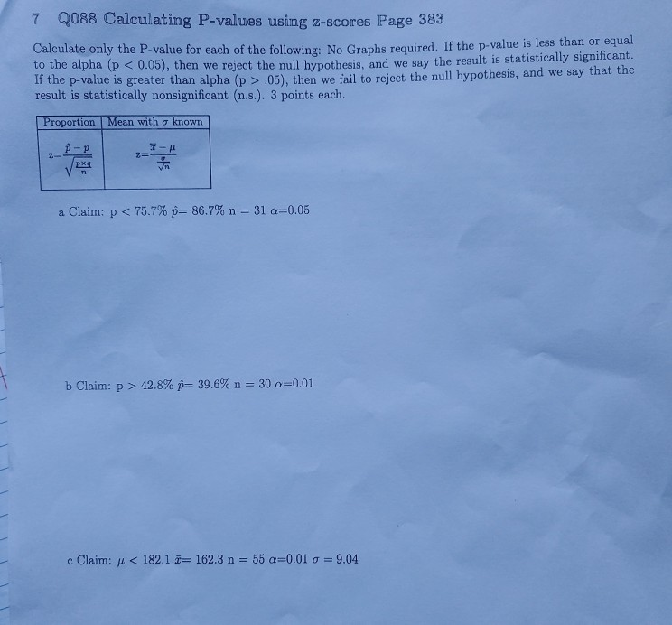 Solved 7 Q088 Calculating P Values Using Z Scores Page 38