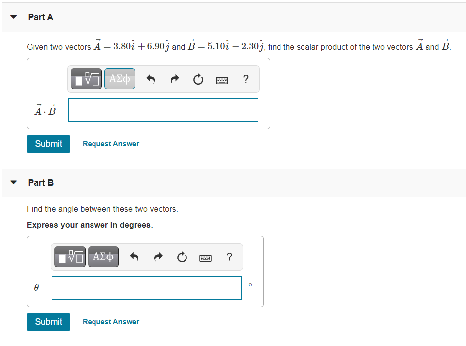 Solved Part A Given two vectors Ā=3.80î + 6.90ſ and B = | Chegg.com