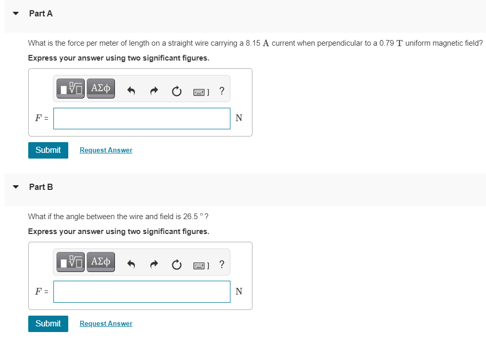 Solved Part A What is the force per meter of length on a