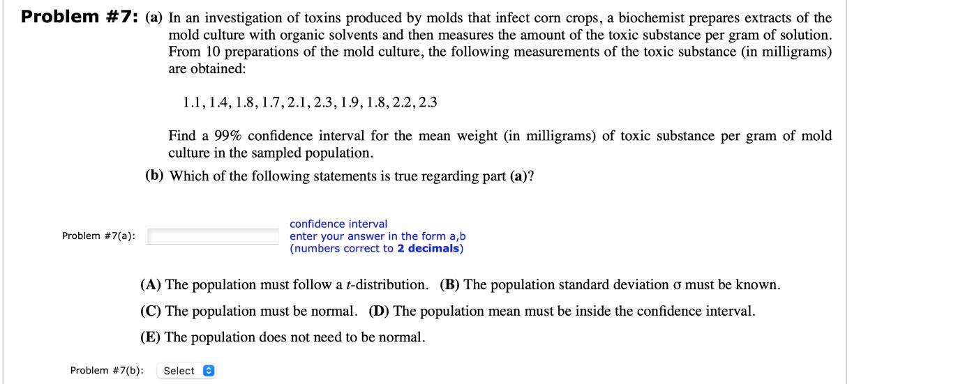 Solved Problem #7: (a) In an investigation of toxins | Chegg.com