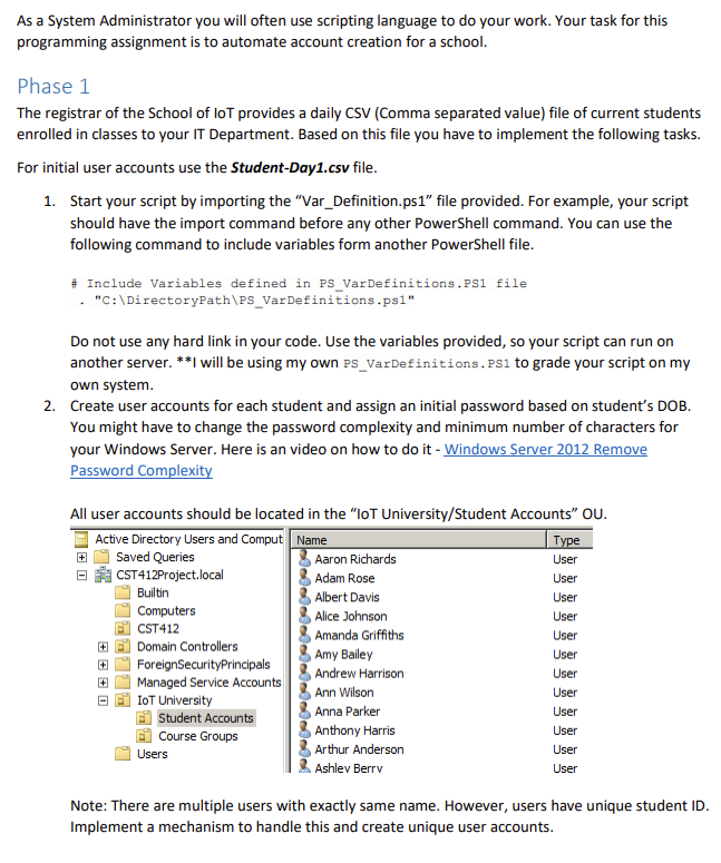 Solved Task Descriptions Creates user accounts for new users | Chegg.com