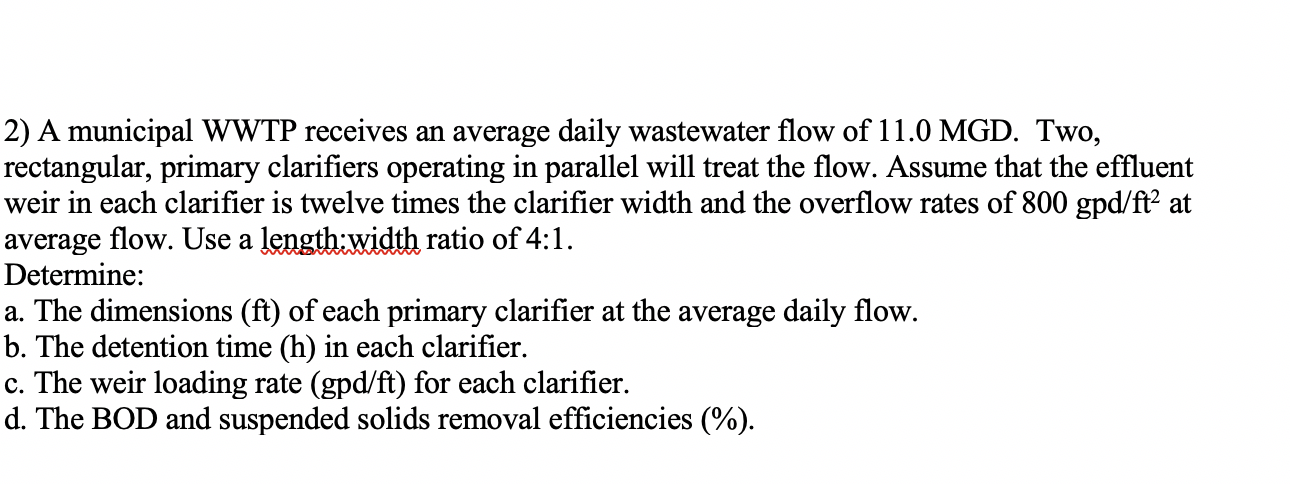 Wastewater Flow Rates Solved 2) A municipal WWTP receives an average daily | Chegg.com