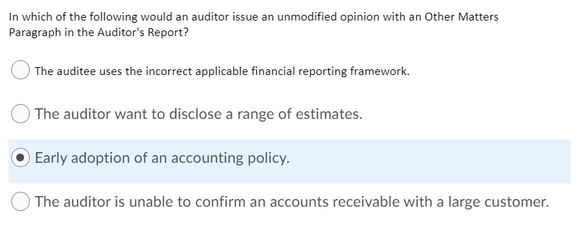 Solved In Which Of The Following Would An Auditor Issue An | Chegg.com