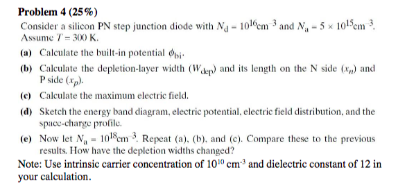 Solved Problem 4 (25%) Consider a silicon PN step junction | Chegg.com