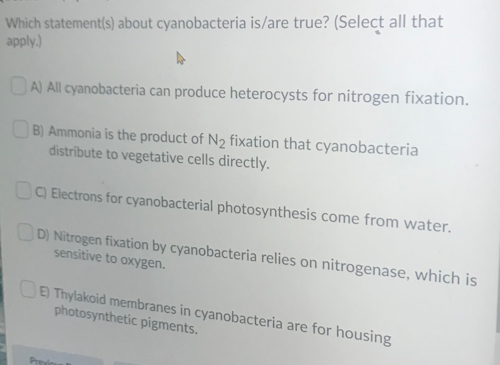 Solved Which statement(s) about cyanobacteria is/are true?