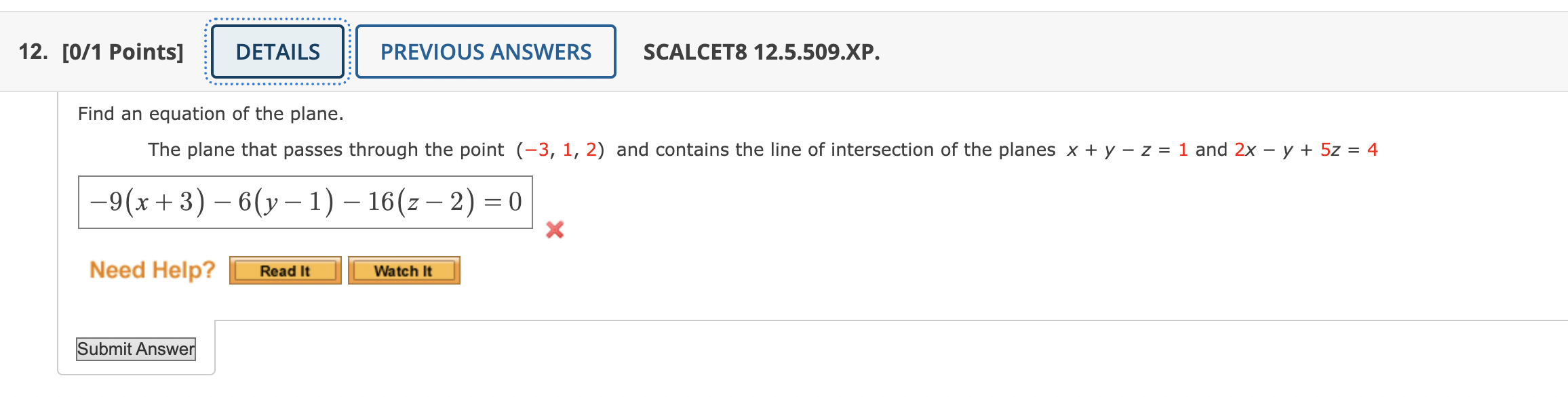 Solved Find an equation of the plane. The plane that passes | Chegg.com